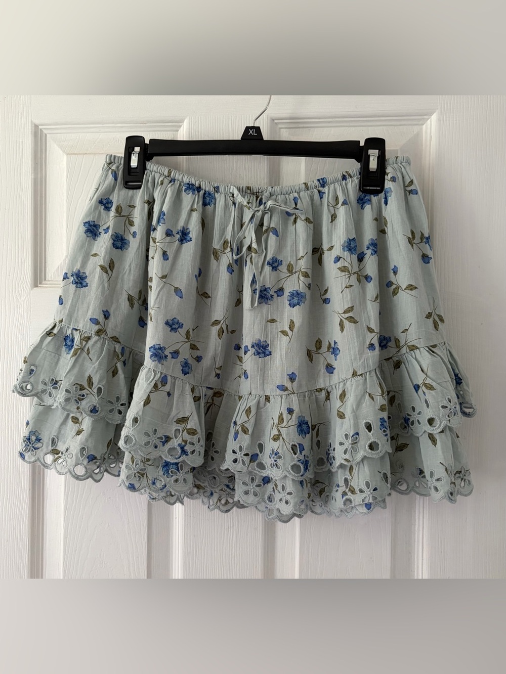 American Eagle Outfitters Light Blue Floral Eyelet Tiered Skirt